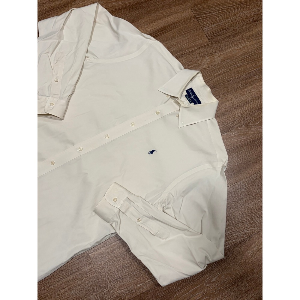 Ralph Lauren Mens Classic Fit Button Down Shirt Cream Off White Large L Pony